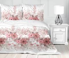 Pościel satynowa 220x200 Joy malowane kwiaty bukiety biała pudrowa różowa beżowa Greno
