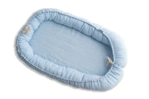 Gniazdko niemowlęce Prestige linen plain 55x80 niebieskie materacyk pozycjonujące