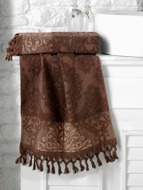 Ręcznik kuchenny 40x60 Ottoman czekoladowy ciemny ornamenty 4981 wykończony frędzlami