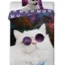 Pościel bawełniana 140x200 kot            w okularach fioletowa biała z jedną poszewką 70x90 młodzieżowa Faro 23