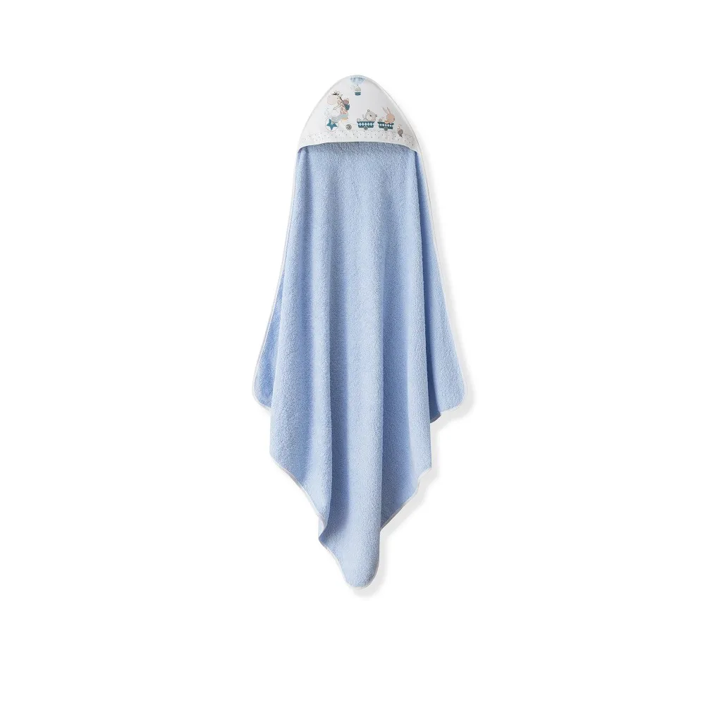 Okrycie kąpielowe 100x100 Żyrafa          niebieski ręcznik z kapturkiem + śliniaczek bawełniany frotte