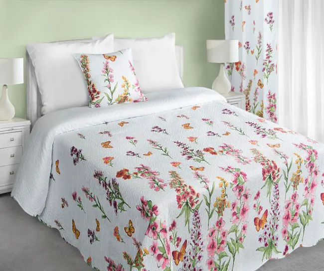 Narzuta na łóżko 220x240 Meadow kwiaty biała Eurofirany
