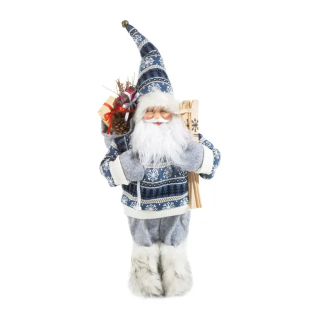 Ozdoba świąteczna Święty Mikołaj 3A 46cm stalowy niebieski narty prezenty Eurofirany