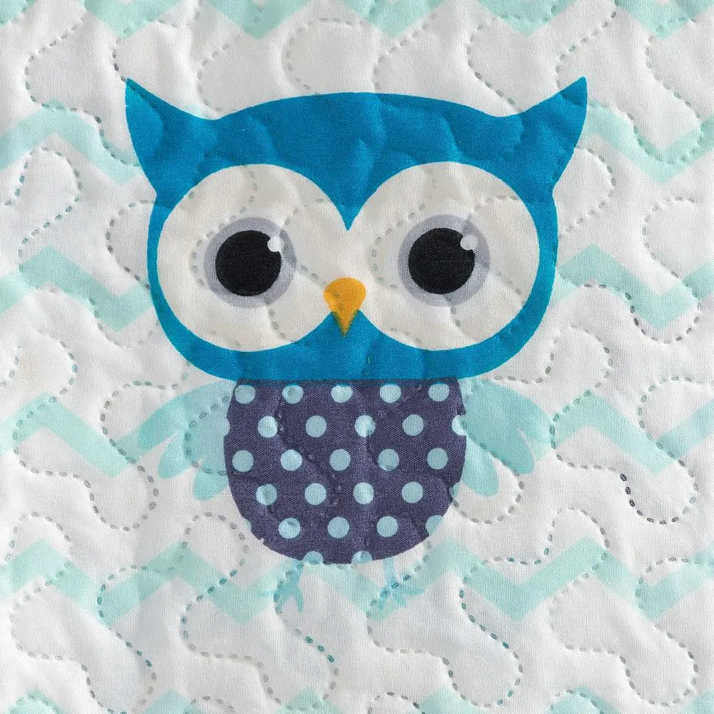 Narzuta dekoracyjna 170x210 Sowy sówki zygzak Owl niebieska turkusowa