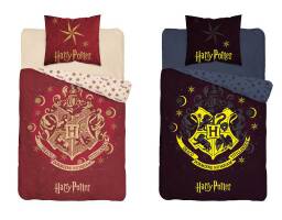 Pościel świecąca w ciemności 140x200 Harry Potter herb 2672 bordowa bawełniana młodzieżowa HP 04 Fluo