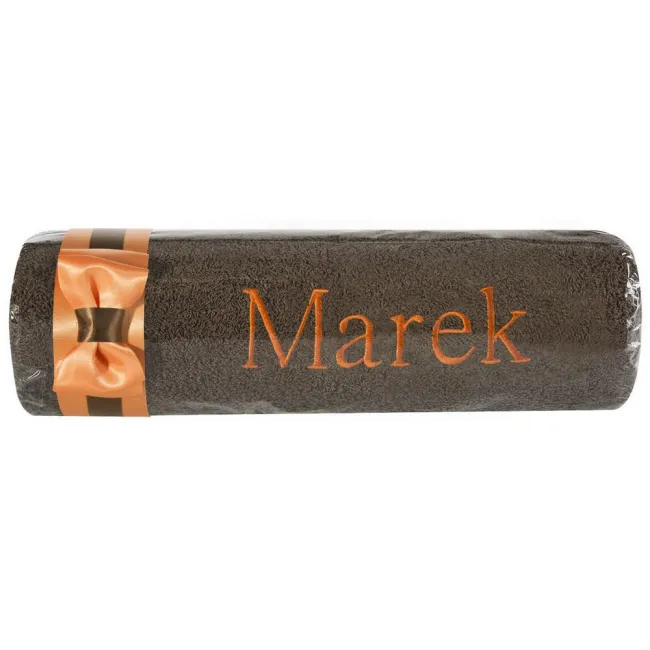 Ręcznik z haftem 50x90 Marek brązowy pomarańczowa kokarda na prezent imieninowy