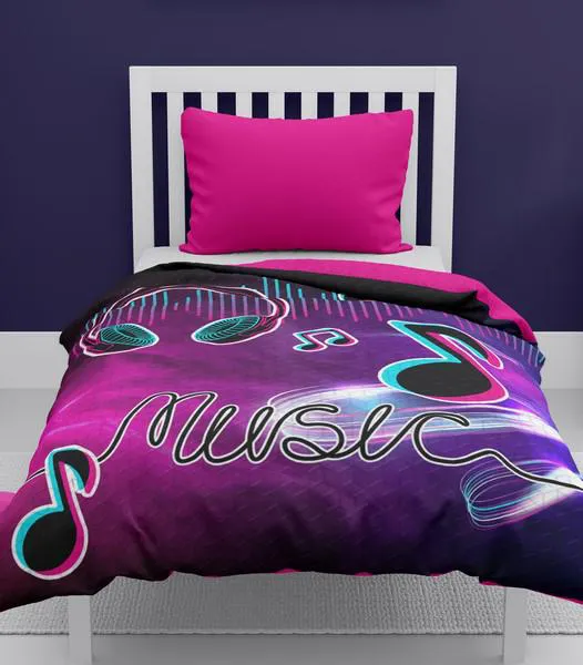 Narzuta młodzieżowa Holland 170x210 K 26 Music słuchawki nutki fioletowa czarna dwustronna 1842 dekoracyjna na łóżko pikowana
