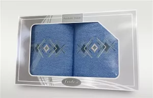 Komplet ręczników w pudełku 2 szt 50x90 70x140 Gift niebieski wzór 4 Frotex