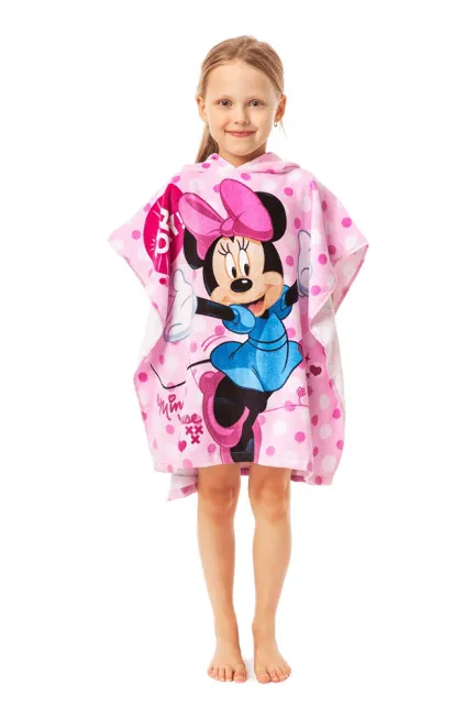 Poncho dla dzieci 60x120 Myszka Mini 9031 Minnie Mouse różowe ręcznik z kapturem 