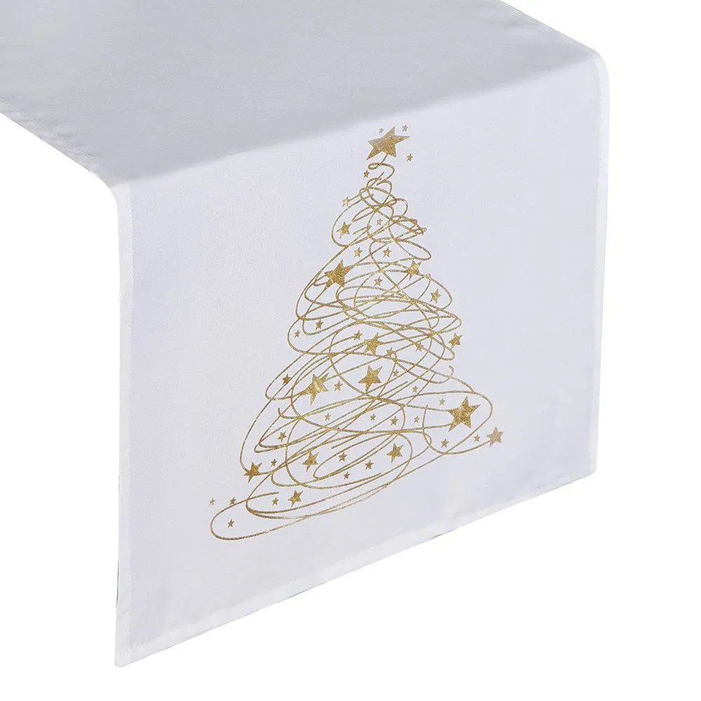 Obrus świąteczny 40x180 Carol biały  choinka złota Eurofirany