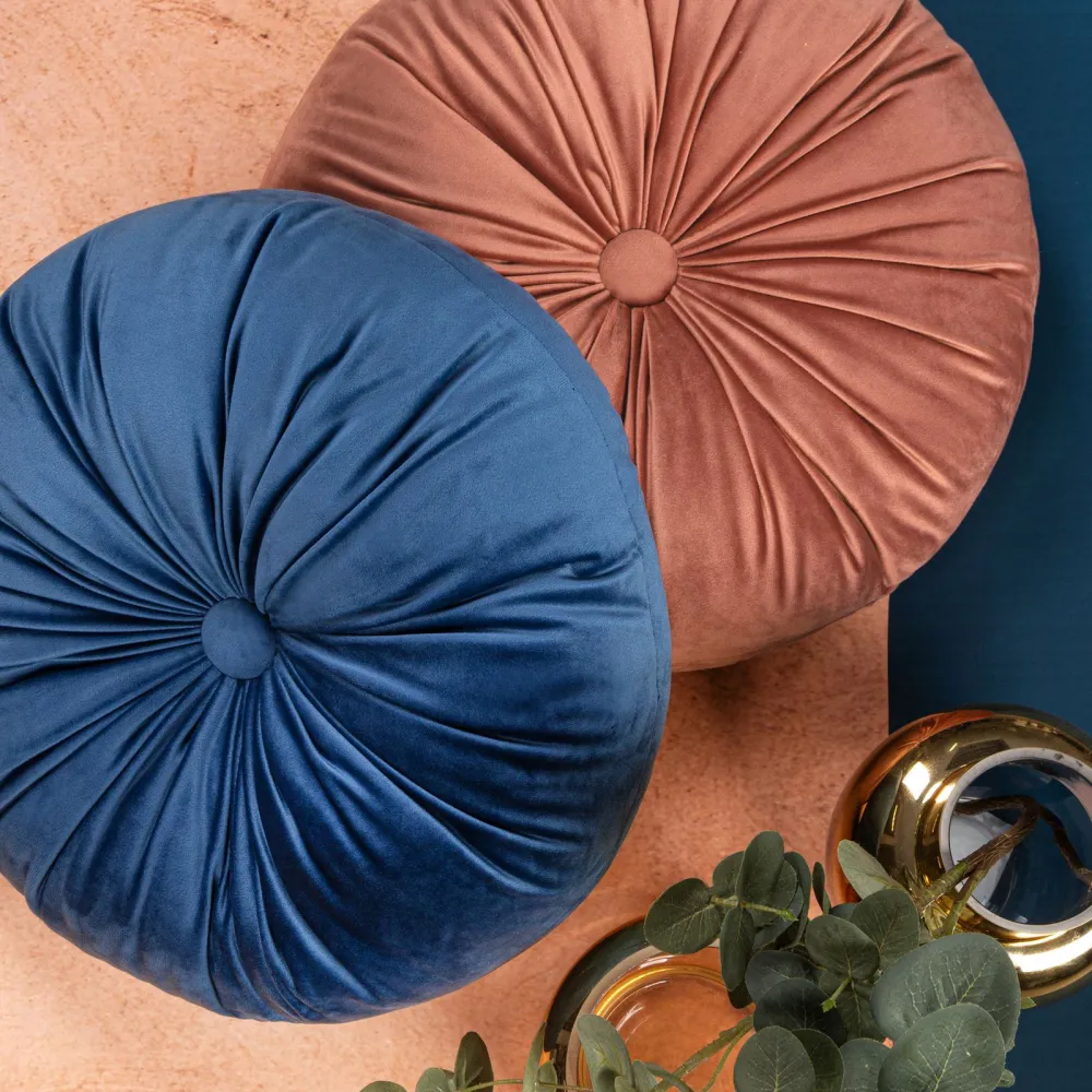 Poduszka dekoracyjna 40 cm Velvet  niebieska welurowa okrągła Eurofirany