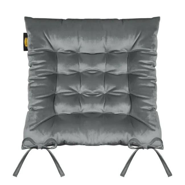 Poduszka siedzisko 40x40x8 Velvet 16 na krzesło popielata welwetowa z wiązaniem dekoracyjna Eurofirany