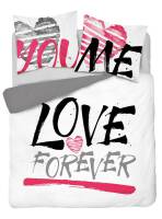 Pościel bawełniana 160x200 3398 A Forever Love You Me serca biała szara różowa walentynkowa Holland