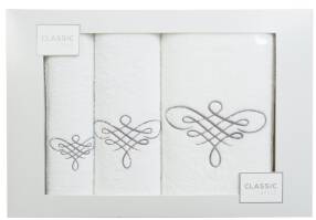 Komplet ręczników w pudełku 3 szt biały grafitowy Tattoo 380g/m2 Eurofirany