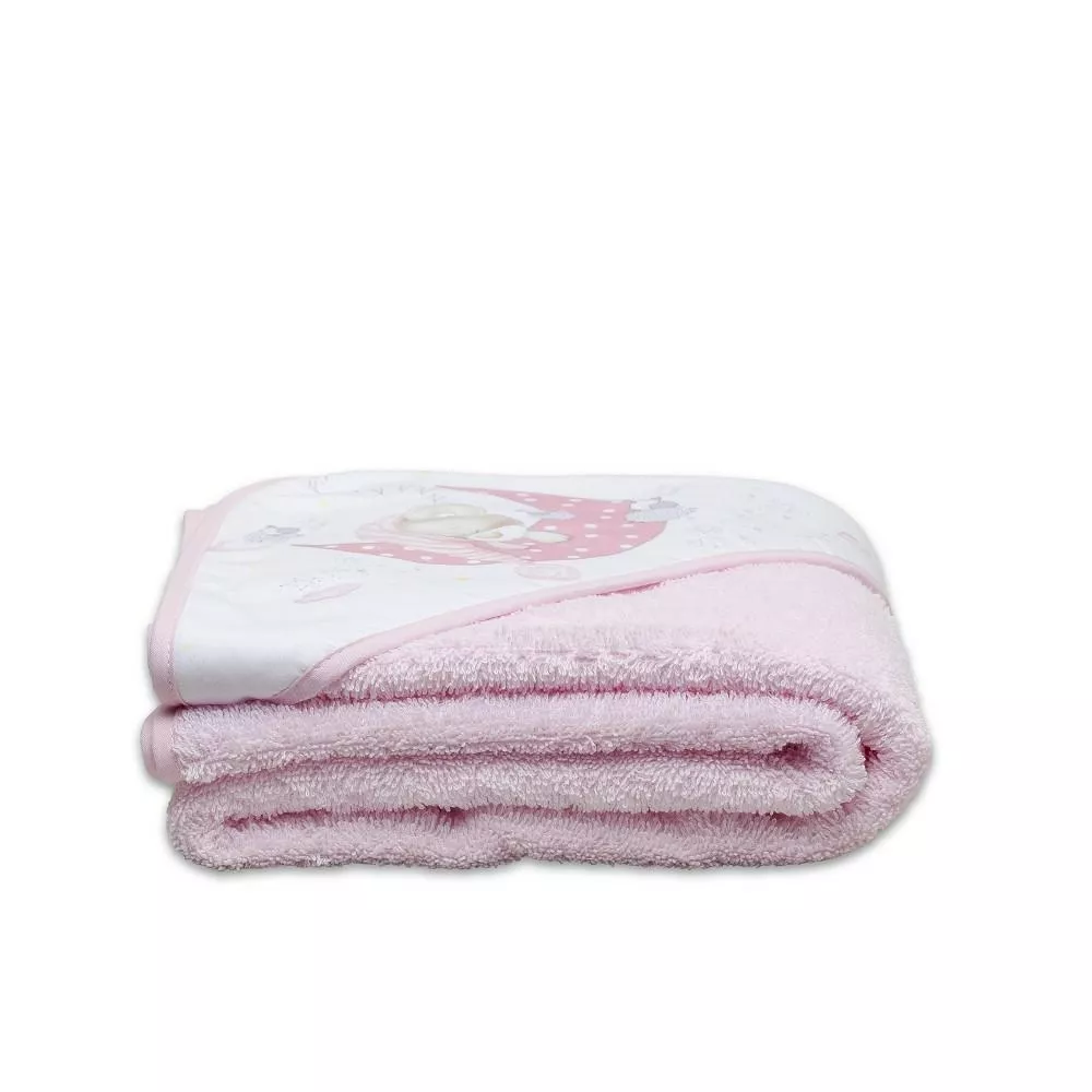 Okrycie kąpielowe 100x100 Miś 2 różowy  ręcznik z kapturkiem