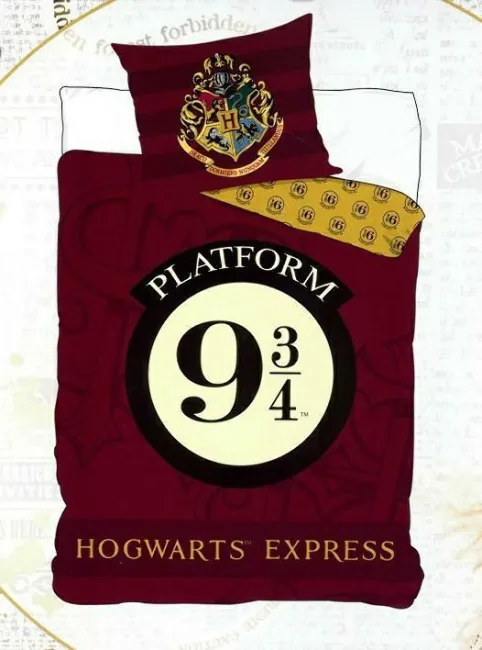 Pościel młodzieżowa 140x200 Harry Potter Hogwarts Express 9 3/4 bordowa dwustronna