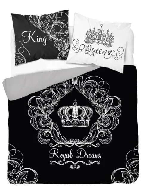 Pościel bawełniana 220x200 3610 A King Queen Royal Dreams czarna biała Król i Królowa dwustronna Holland Home 2