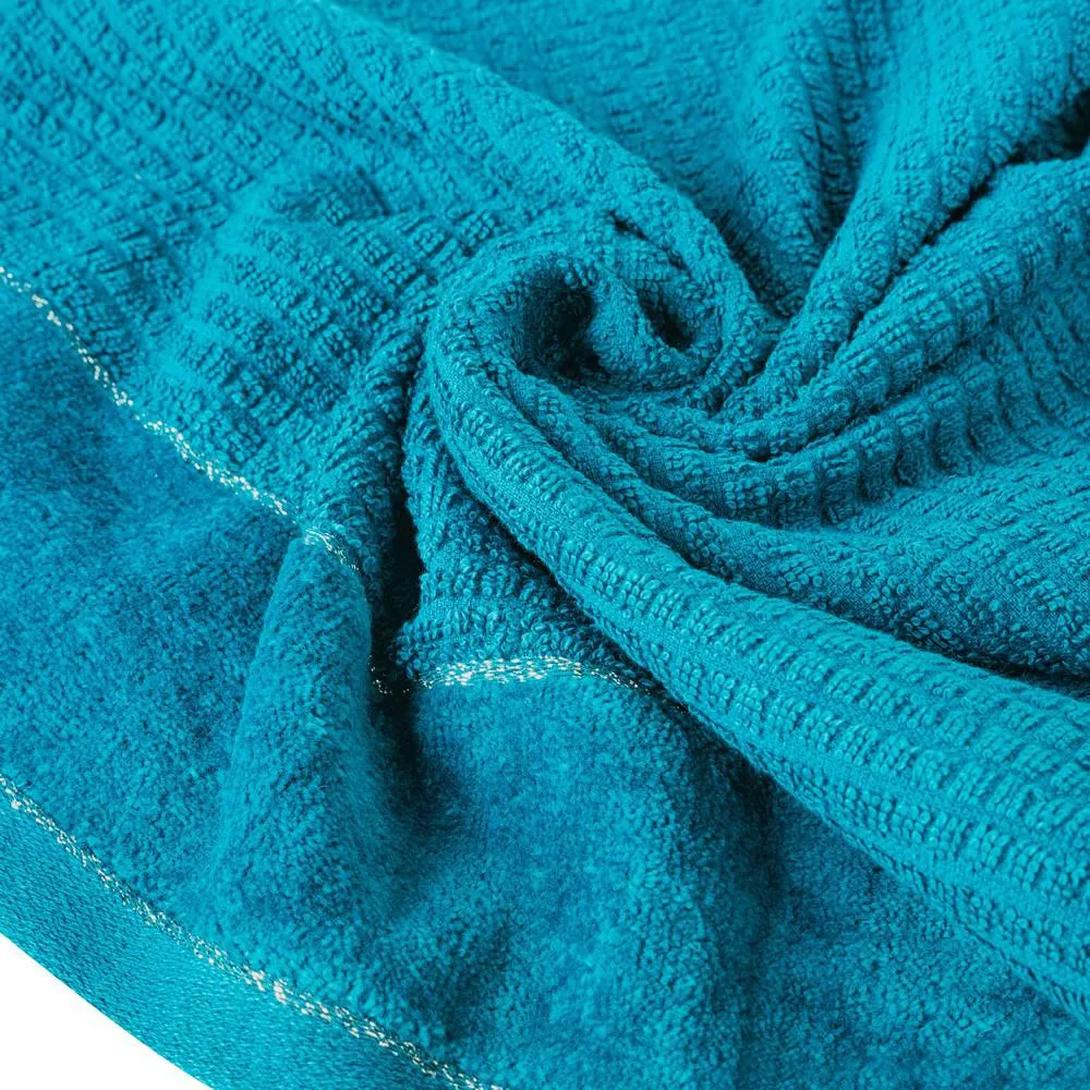Ręcznik Glory 2 70x140 turkusowy ciemny z welurową bordiurą i srebrną nicią 500g/m2 frotte Eurofirany