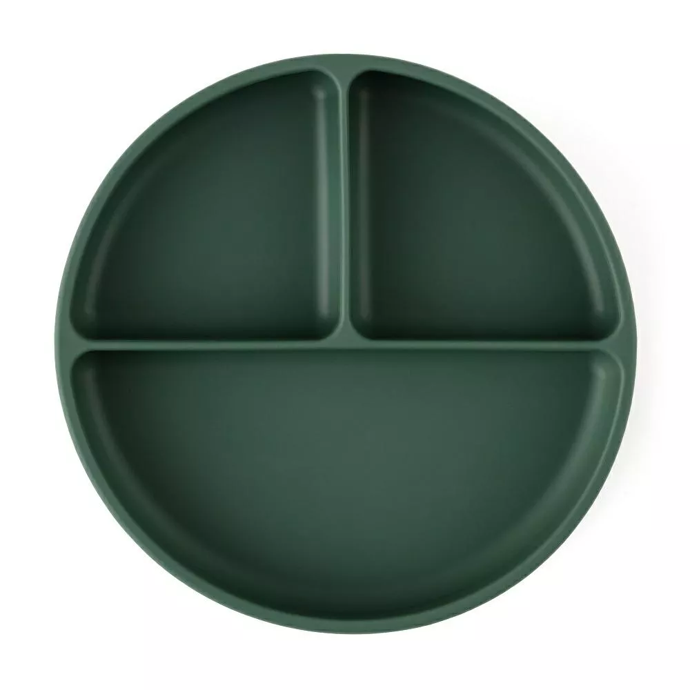 Talerzyk silikonowy z przegródkami  okrągły zielony 6m+ PETITE&MARS