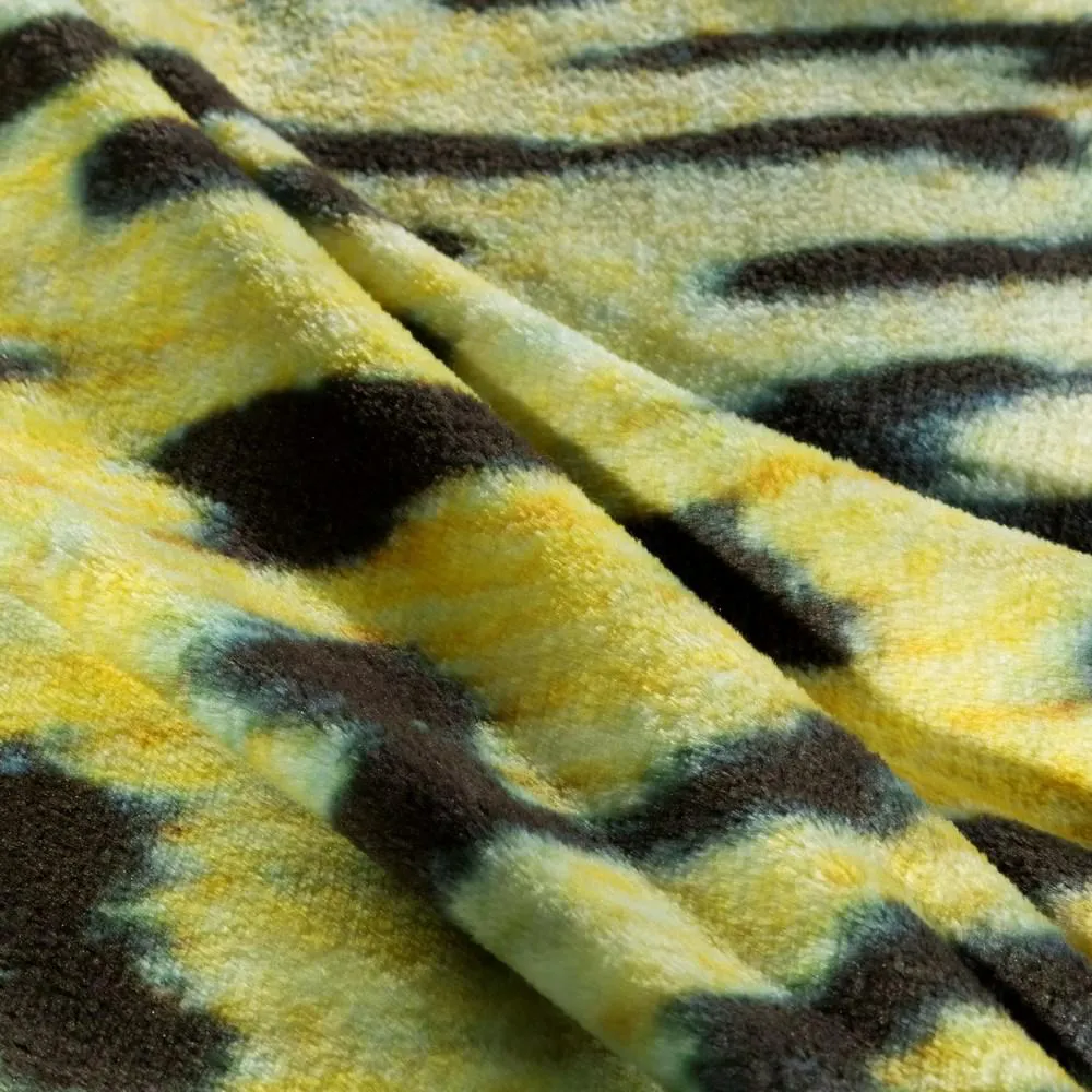 Koc narzuta z mikrofibry 150x200 Laila panterka pantera żółty czarny turkusowy Eurofirany