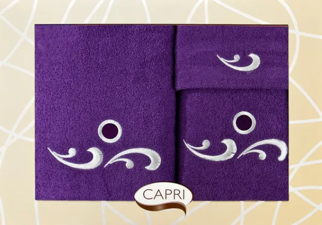 Komplet ręczników w pudełku Capri 3 cz. Łezka/55 śliwka+krem Eurofirany