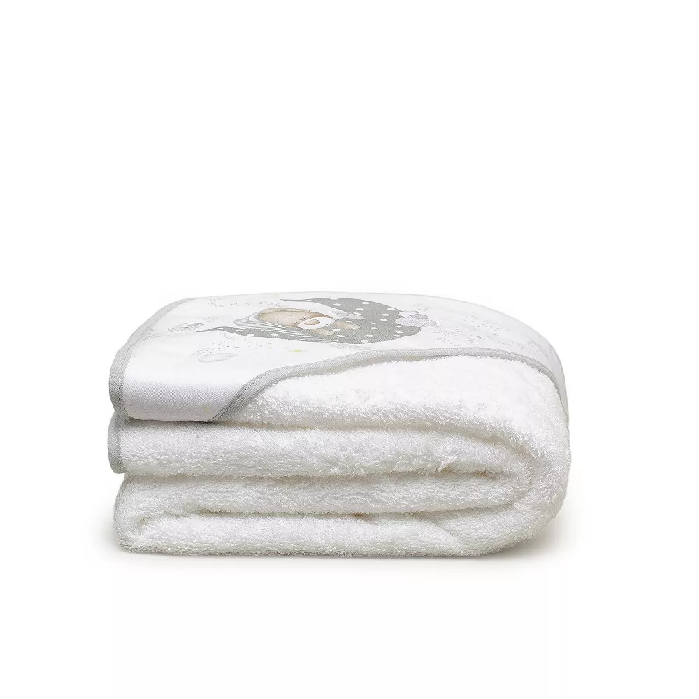 Okrycie kąpielowe 100x100 Miś 2 biały  szary ręcznik z kapturkiem