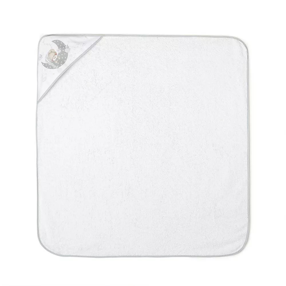 Okrycie kąpielowe 100x100 Miś 2 biały  szary ręcznik z kapturkiem
