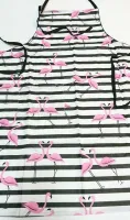 Fartuch kuchenny bawełniany 75x62 biały flamingi różowe paski czarne