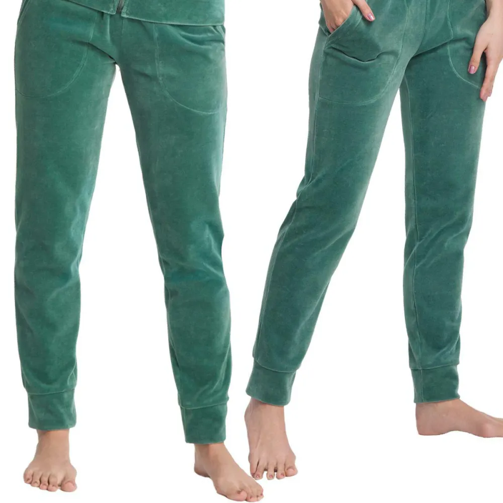 Spodnie dresowe damskie 310 zielone XXL welurowe