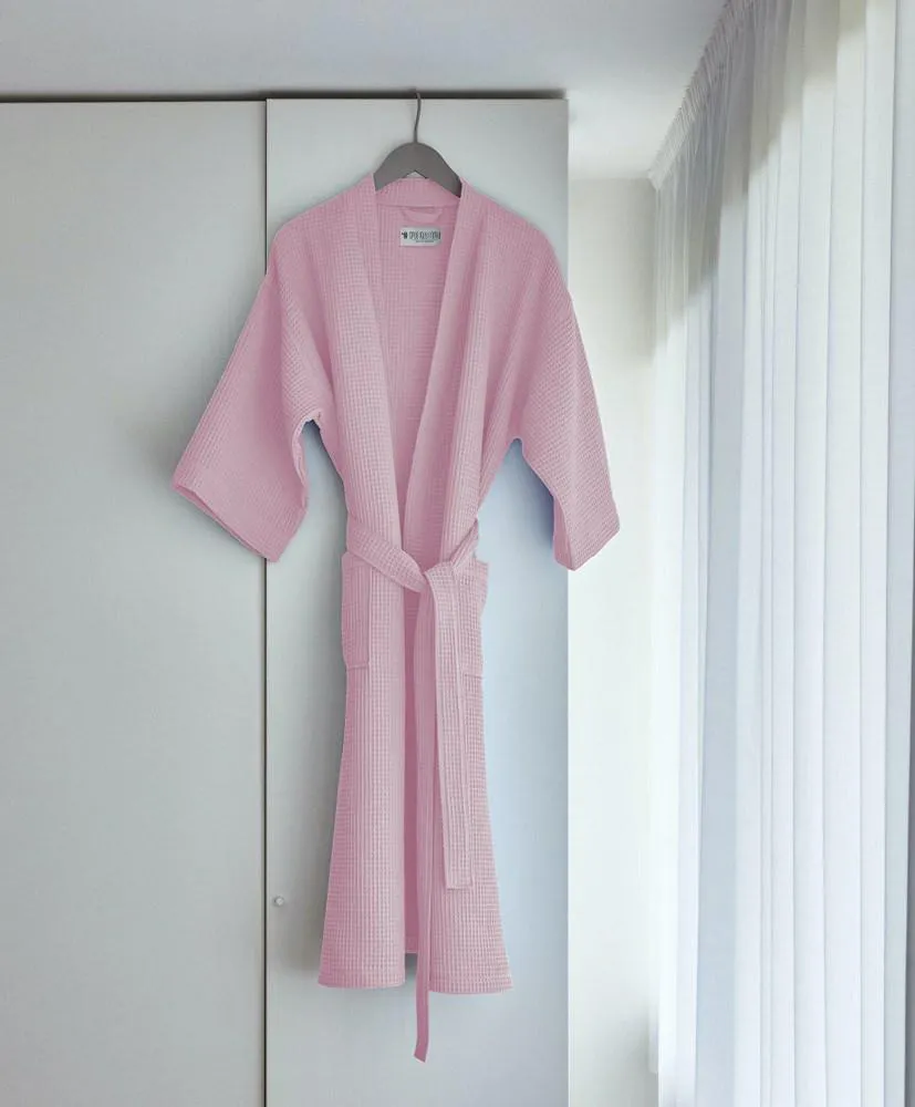 Szlafrok gofrowany pudrowy XXL bawełniany Kimono Gofer