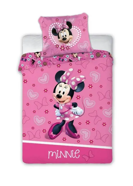 Pościel bawełniana 100x135 Myszka Mini Minnie Mouse różowa serduszka motylki do łóżeczka 6653 poszewka 40x60