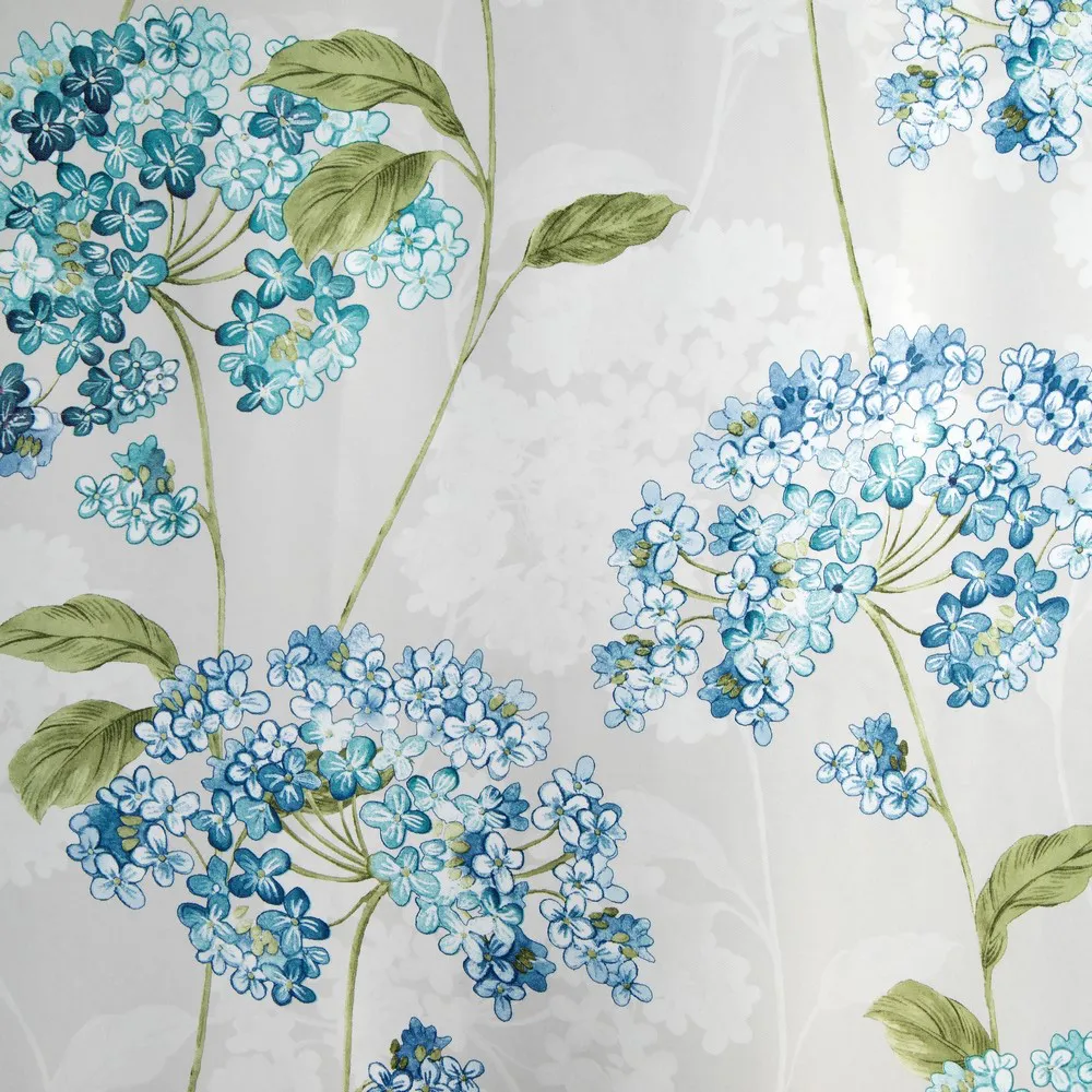 Zasłona gotowa na przelotkach 140x250 kwiaty hortensji srebrna niebieska zielona Idalia Eurofirany