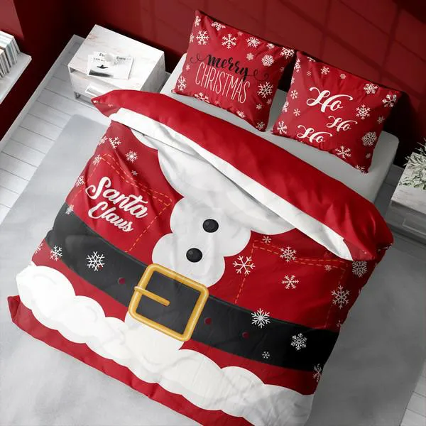 Pościel świąteczna 160x200 3902 A Mikołaj Santa Claus śnieżki czerwona bawełniana Holland Święta