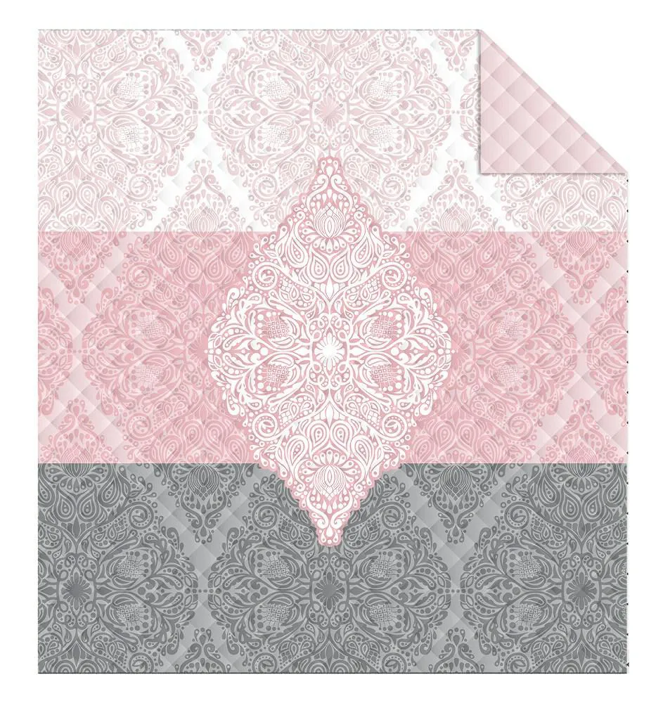 Narzuta dekoracyjna 220x240 Holland K18 Glamour ornamenty biała różowa szara oreintalna dwustronna