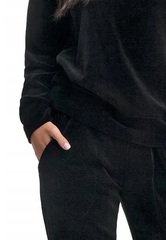 Dres damski długi welurowy 306 XXXL czarny komplet z bluzą bawełniany