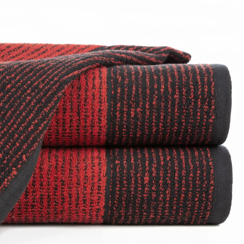 Ręcznik Leon 30x50 czarny czerwony z żakardowym wzorem w paski frotte 500g/m2 Eurofirany