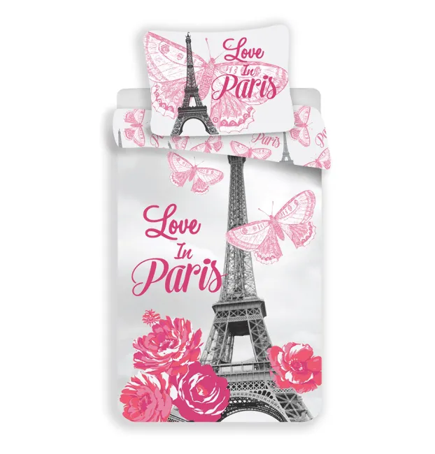 Pościel bawełniana 140x200 Paryż Paris 0716 motylki różowe poszewka 70x90
