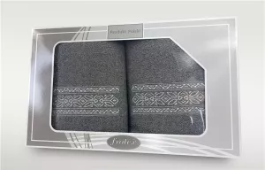 Komplet ręczników w pudełku 2 szt 50x90 70x140 Gift grafitowy wzór 2 Frotex
