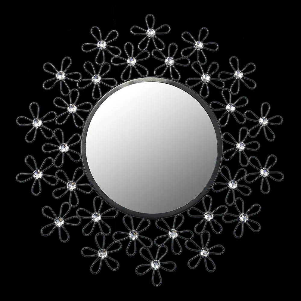 Ozdoba ścienna 48x48x2 Crystal 02 Lustro czarne małe kwiatki kryształy