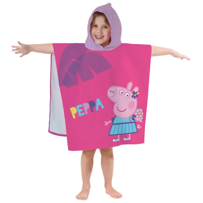 Poncho dla dzieci 60x120 Świnka Peppa Pig 2223 Holiday różowe ręcznik z kapturem