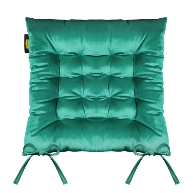 Poduszka siedzisko 40x40x8 Velvet 16 zielona na krzesło welwetowa z wiązaniem dekoracyjna Eurofirany