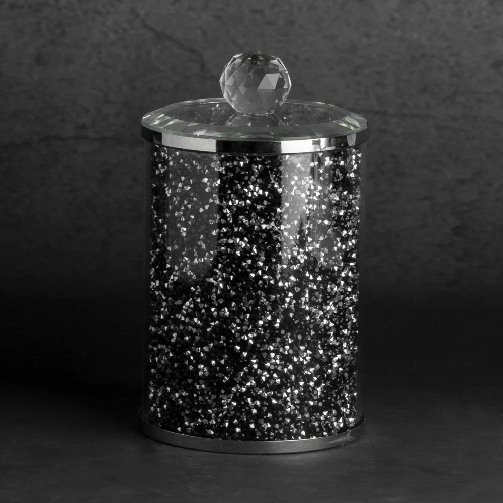 Pojemnik Ventosa 10x17 srebrny czarny do przechowywania z kryształkami w stylu glamour Eurofirany