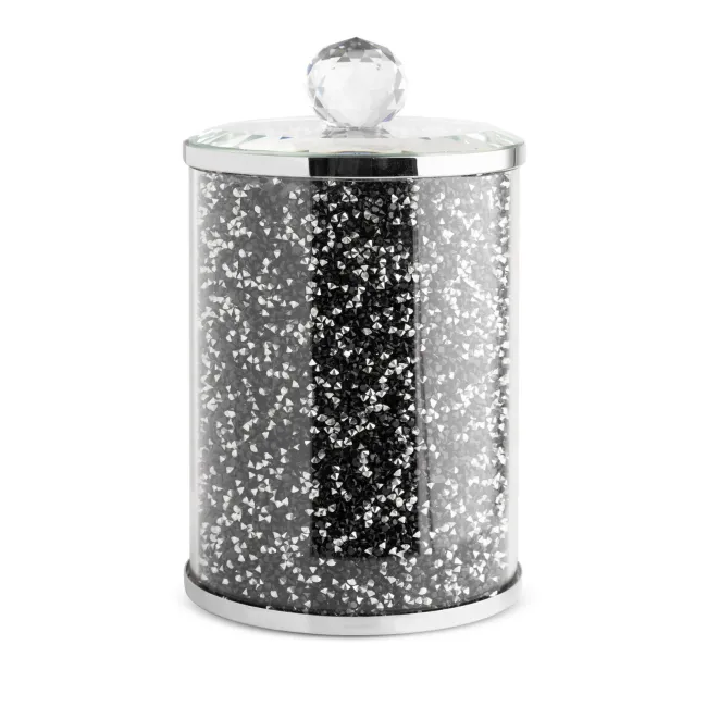 Pojemnik Ventosa 10x17 srebrny czarny do przechowywania z kryształkami w stylu glamour Eurofirany