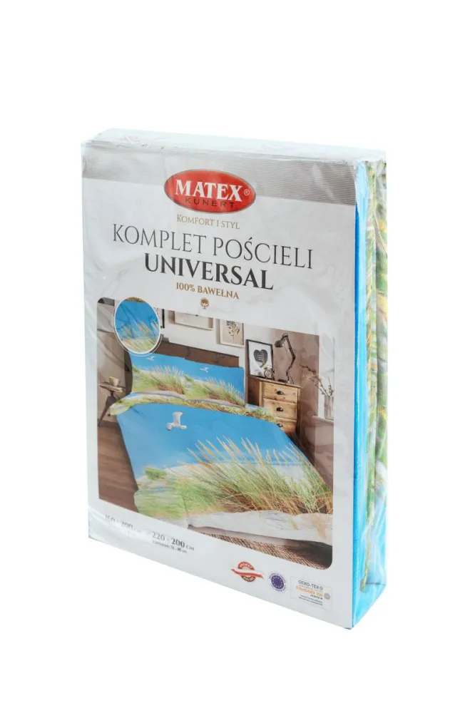 Pościel bawełniana 160x200 Plaża mewy trawa niebieska zielona Universal Matex