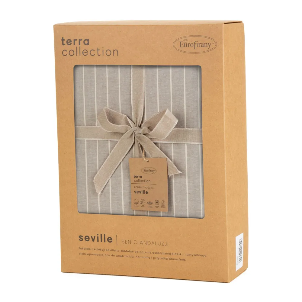 Pościel bawełniana 220x200 Seville 14 biała szara pasy z drewnianymi guzikami w pudełku Terra Collection Eurofirany