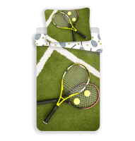 Pościel bawełniana 140x200 Tenis rakiety rakieta do tenisa piłeczki tenisowe boisko zielona biała 5260 poszewka 70x90 sportowa dla fana tenisa