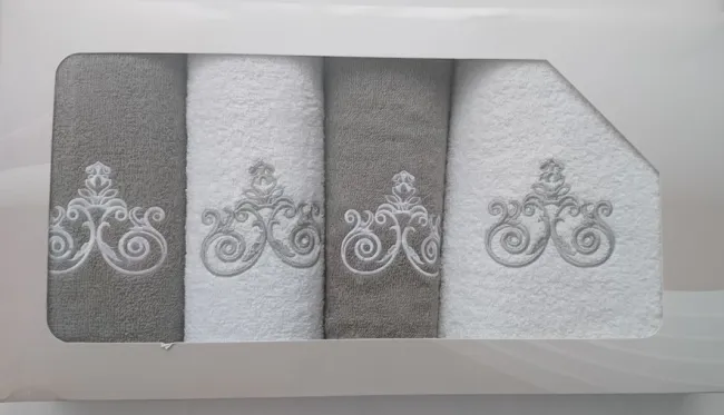 Komplet ręczników w pudełku 4 szt VIVA biały popielaty wzór nr 2