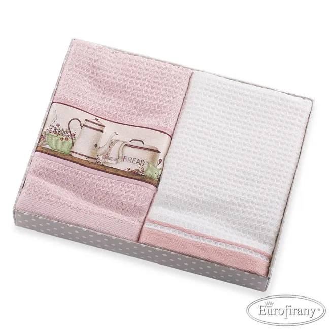 Ręczniki kuchenne 2 cz. 40x60 Dana z aplikacją biało różowy Eurofirany