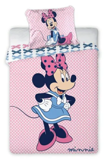 Pościel bawełniana 100x135 Myszka Mini Minnie Mouse do łóżeczka różowa groszki 7118