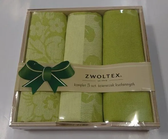 Komplet ścierek kuchennych Czapla 3szt Kwiaty zielone 7387/2 w drewnianym pudełku Zwoltex
